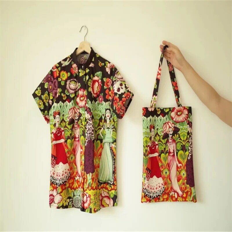 Flores y cráneo mujer Frida 100% de tela de algodón para ropa de bebé cojín mochilas para ropa de cama conjunto DIY