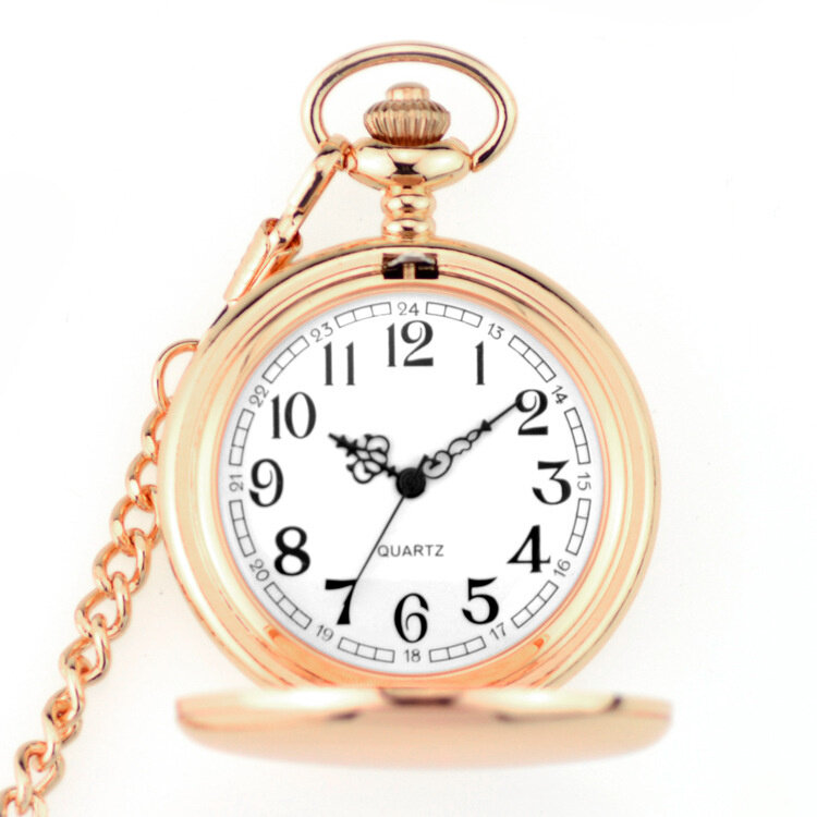 New 37CM Fob Chain Smooth Steel Quartz Pocket Watch Vintage Roman Nmber Dial Pendant Fob Watch Gifts Clock Fashion 