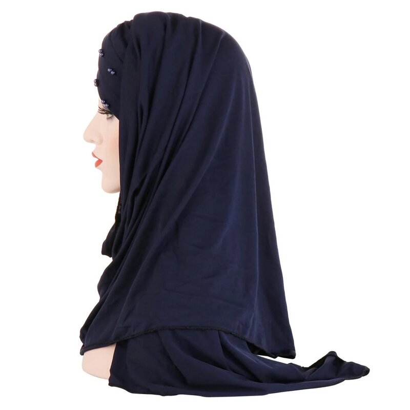 2019 Theo Hồi Giáo Cotton Khăn Đồng Bằng Hijabs Với Hạt Khăn Choàng Và Đeo Femme Musulman Hijab Sẵn Sàng Đeo Băng Đô Cài Tóc Turban Gọng Nữ Đầu khăn Choàng Cổ