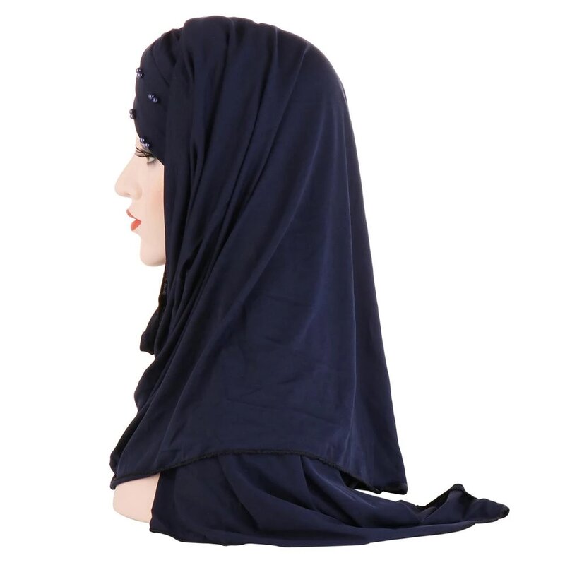 Bufanda musulmana de algodón para mujer, hijabs lisos con cuentas, hijab, pañuelo para la cabeza, 2019