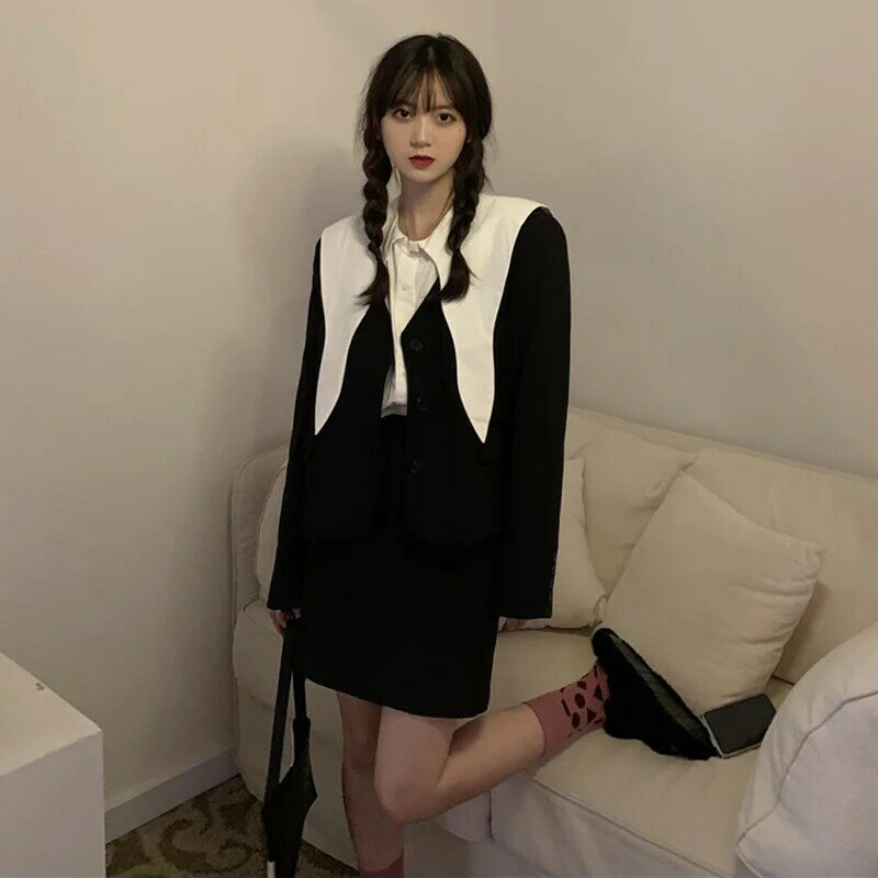 Frühen Herbst Kleid Anzug 2021 Neue Koreanische Version Süße Cooles Design Gefühl Große Revers Kleine Lose Lange Sleeved Jacke Weibliche
