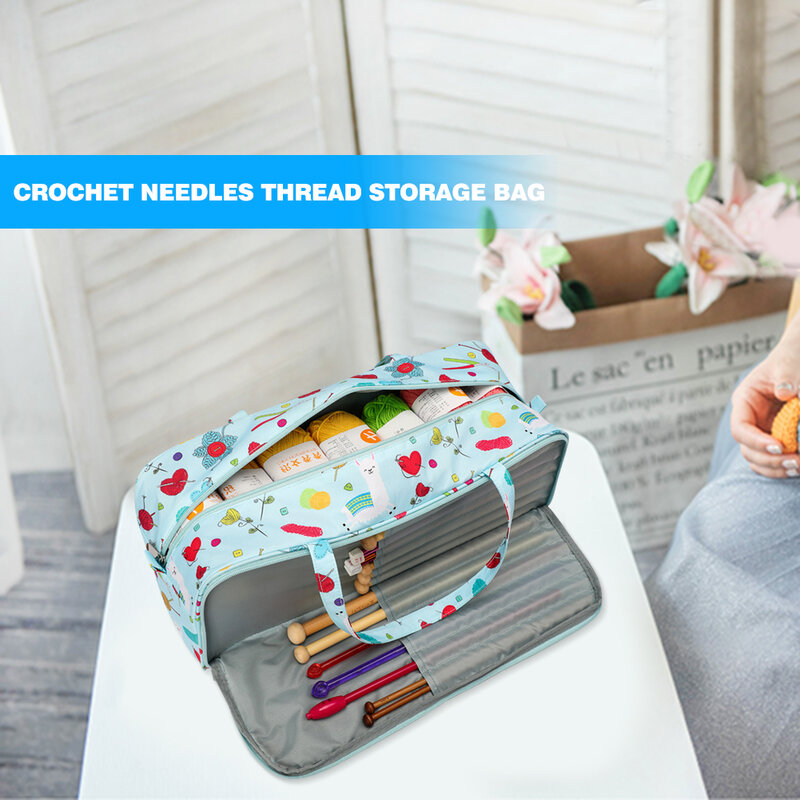 Printed Embroidery Storage Bags Large Capacity Household Knitting Organizer Crochet Hooks Sewing Tools Thread Yarn Case Holder