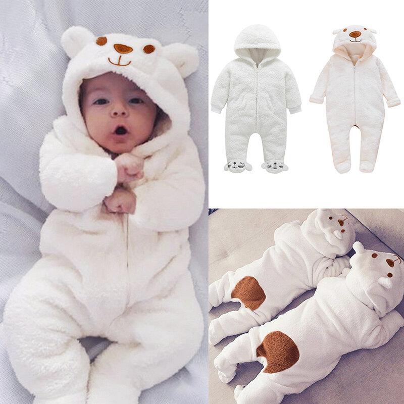 Pelele de franela de oso de dibujos animados con pies ropa para bebé recién nacido Niño invierno cama gruesa cuna mono niñas pequeñas pijamas para el hogar peleles