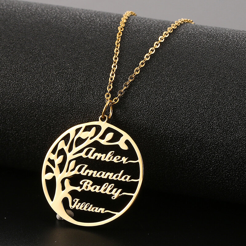Custom Name Pendant Necklace Personalized Tree of Life Stainless Steel Letter Chain Choker Jewelry For Women Man Girl Gift
