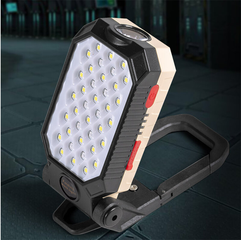 2 pçs recarregável luz de trabalho led + cob forte magnético portátil dobrável lanterna à prova dwaterproof água acampamento carga display luz advertência