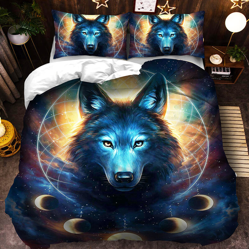 Boy Wolf Comforter Set Man Duvet Cover 3D Cool  Printing Bedding Set Pillowcase Single Double Queen King Size 3pc Bed Cover Set