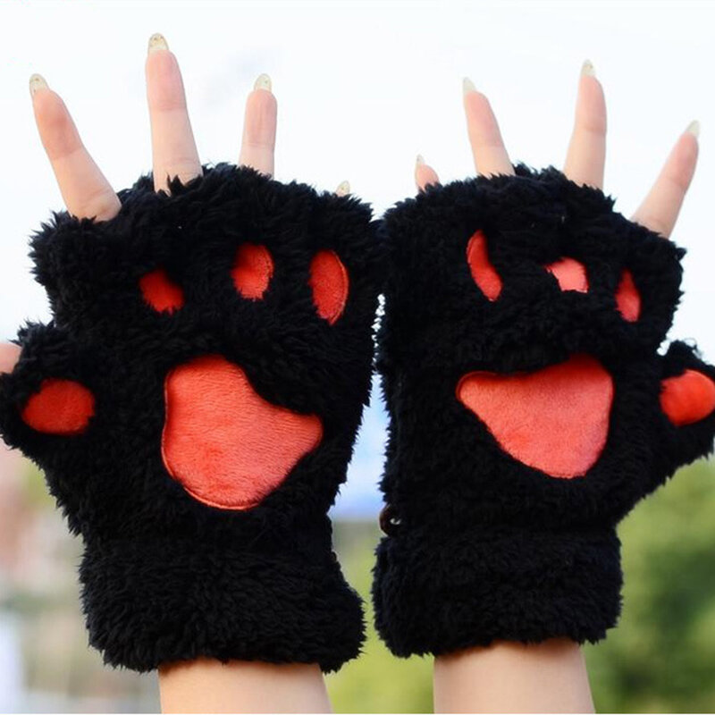Phụ Nữ Fingerless Gloves Mùa Đông Mềm Mại Ấm Kawaii Đáng Yêu Sinh Viên Làm Dày Lông Đơn Giản Hợp Thời Trang Nữ Phong Cách Hàn Quốc Sang Trọng Kiểu Dáng Thời Trang Mới