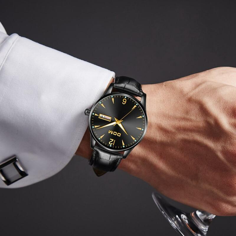 Relojes deportivos a la moda DOM para hombre, reloj de cuarzo con calendario, reloj informal de cuero resistente al agua para hombre, reloj de M-11BL-1M89 Masculino