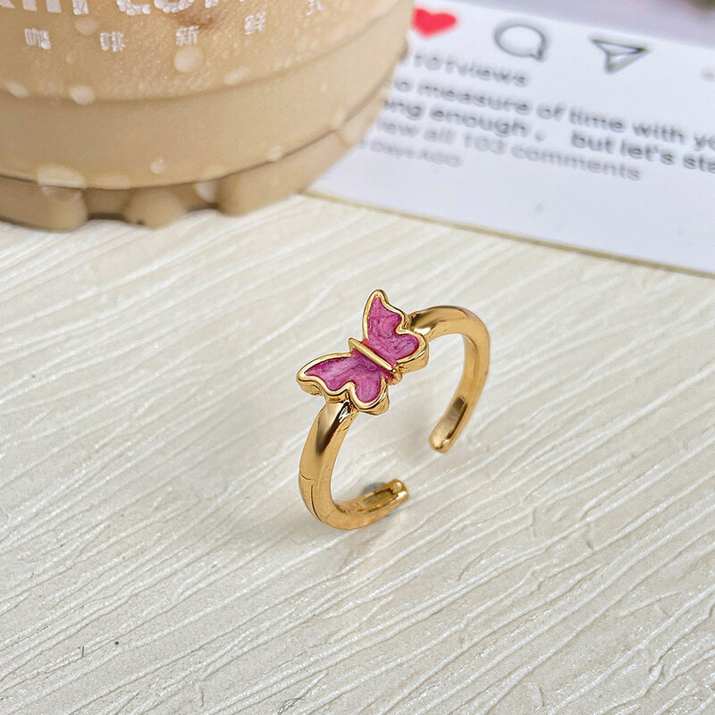 Anillo de mariposa de goteo creativo para mujer, anillo de dedo índice ajustable de apertura retro, anillo de articulación simple para mujer, anillos de compromiso