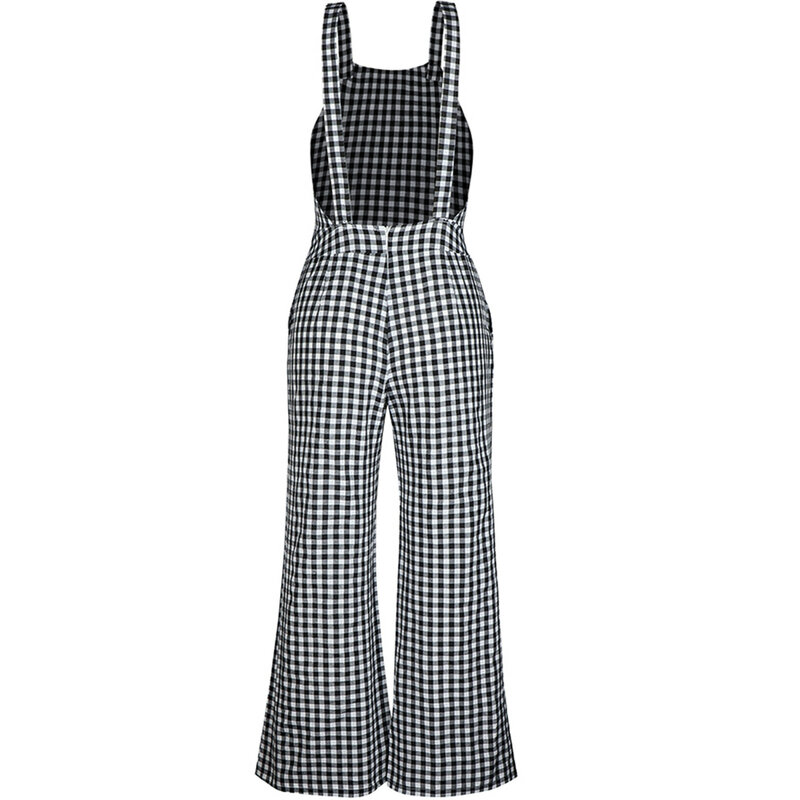 Macacão feminino casual com suspensórios, calça jardineira larga xadrez com botões e estampas plus size