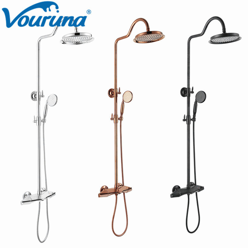 VOURUNA Luxurious Exposed Rose Golden&Chrome&ORB&Black Bathroom Shower Set