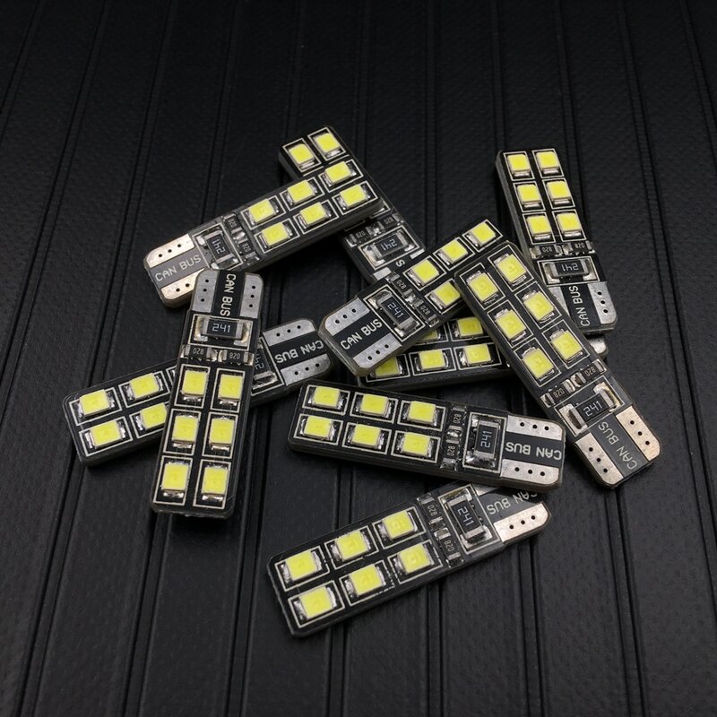 10pcs White Canbus T10 5050 12SMD LED Light ERROR FREE Car Door Instrument Lamp Parking License Plate Lamp Clearance Wedge Bulbs
