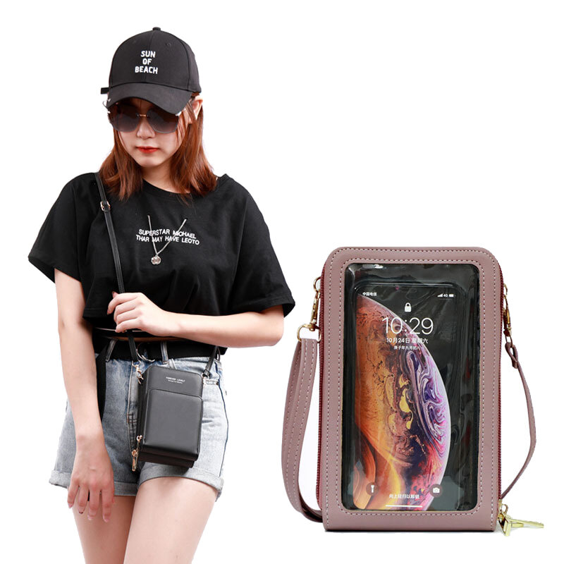 Women Mobile Phone Bag Crossbody Bag For Women Shoulder Small Bag 2021 New Fashion Solid Touch Screen Zipper Mobile Wallet