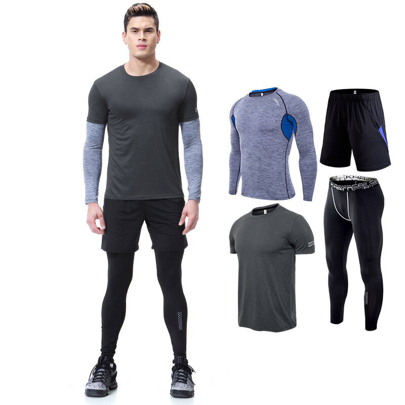 Calções de manga curta para homem, t-shirts, roupa casual de desporto de secagem rápida, roupa de treino desportivo, roupa de quatro peças tamanhos grandes