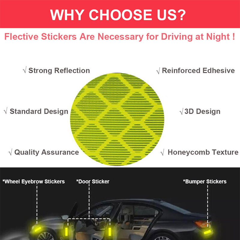 10Pcs Car Truck Bumper Safety Reflective Warning Strip Night Driving Riding Safety Stickers Motorcycle Bicycles Safety Sticker