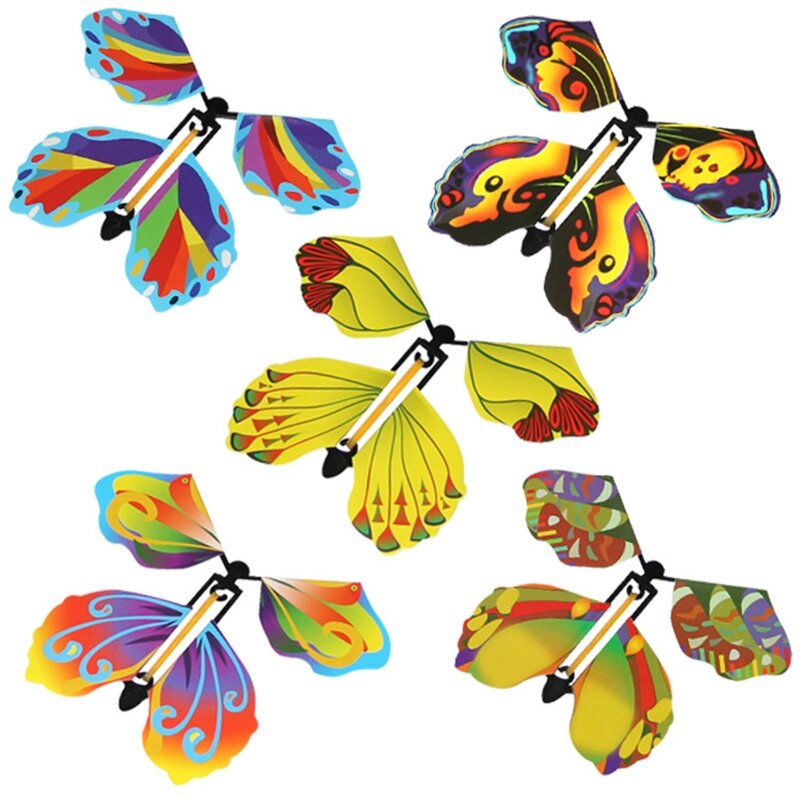 5/10pcs Magic Flying Butterfly Wind Up Rubber Band Powered Butterfly for Kids 