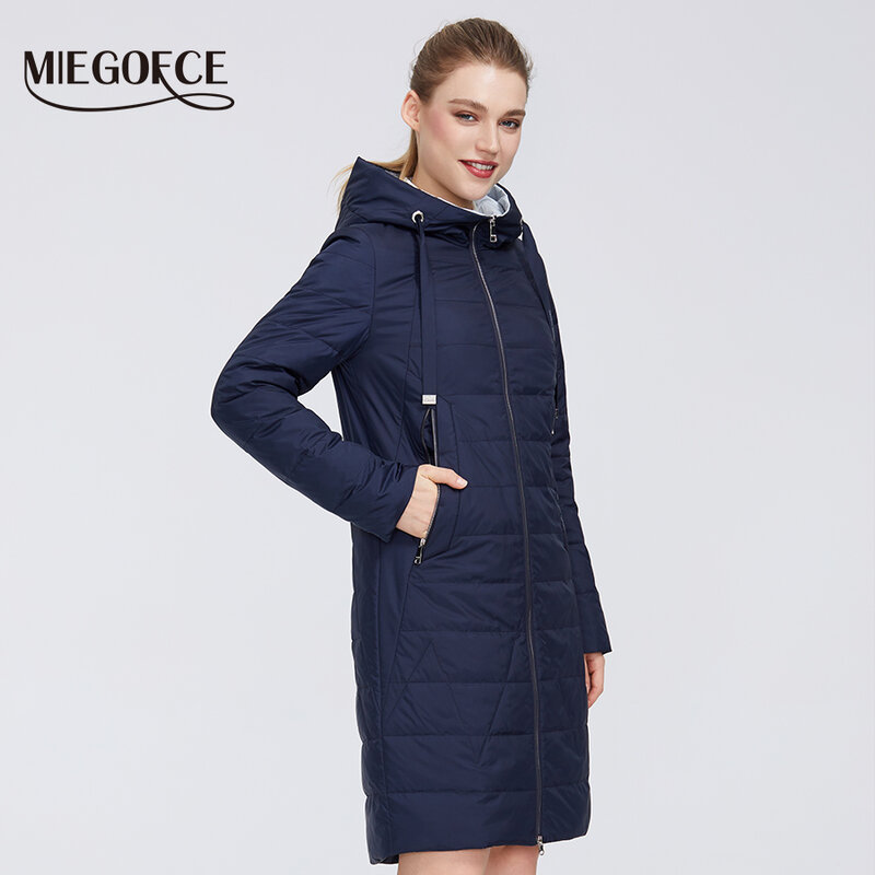 Miegofce 2021 novo design jaqueta feminina casaco à prova de vento quente feminino parka europeu e americano feminino modelo casaco