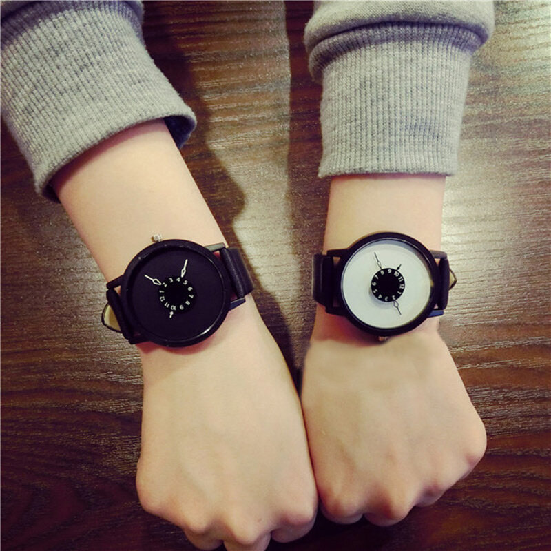Relógio de pulso de couro masculino e feminino, relógio de quartzo para amantes da moda coreana, relógio de personalidade casual tc21