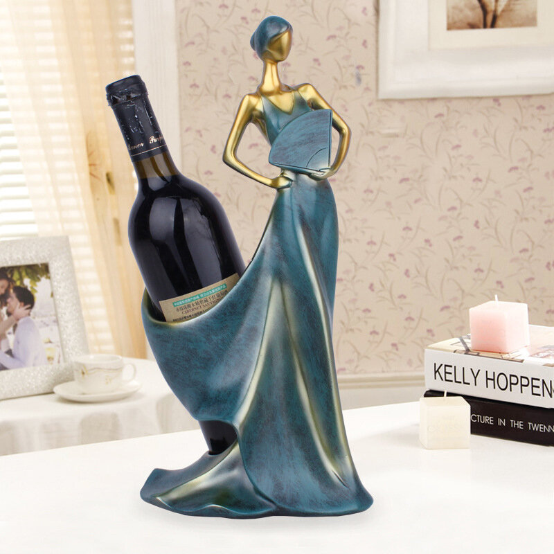 Patung-patung Dekoratif Rumah Kreatif Ornamen Modern Minimalis Biru Mengambil Kipas Kecantikan Rak Anggur Dekorasi Kerajinan Pernikahan Kreatif