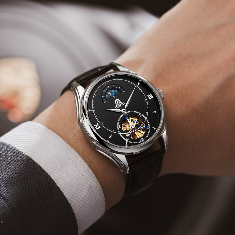 Luksusowa tarcza marki Hollow zegarek Tourbillon mężczyźni automatyczne mechaniczne męskie zegarki moda biznes wodoodporny zegar 2020 nowy