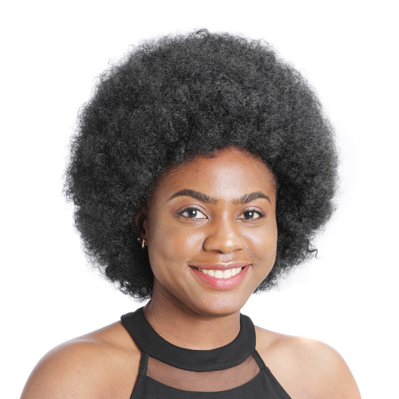 Afro Wig for Black Women African Synthetic Kinky Curly Short Wig for Party Dance Cosplay Wigs with Bang Hair Dark Brown