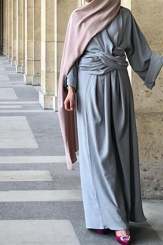 دبي للنساء ملابس مسلمة رداء ضمادة قفطان فستان قفطان إسلامي مفتوح من الأمام عيد عربي