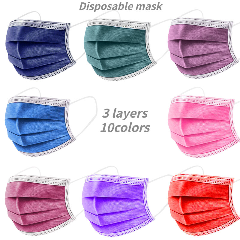Disposable Face Maskหน้ากากส่วนบุคคล10/50/100Pc Masque Tissu Facial Mask 3ply Ear Loopความปลอดภัยสีฟ้าป้องกันหน้ากากMascarillas