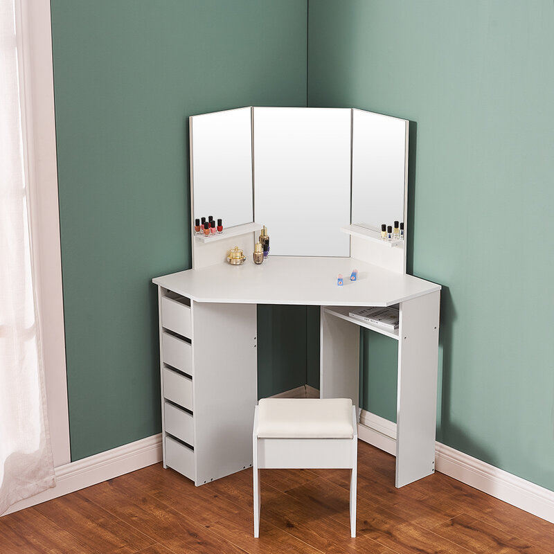 Big Promo Panana toaletka z lustrem zakrzywiony kształt pentagonu nowoczesna komoda biurko do sypialni biżuteria organizator na przybory do makijażu biały