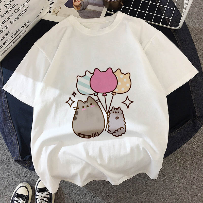 Camiseta de gato gordo kawaii, para crianças, nova moda verão, fina, hipster, meninas, roupas, bal541