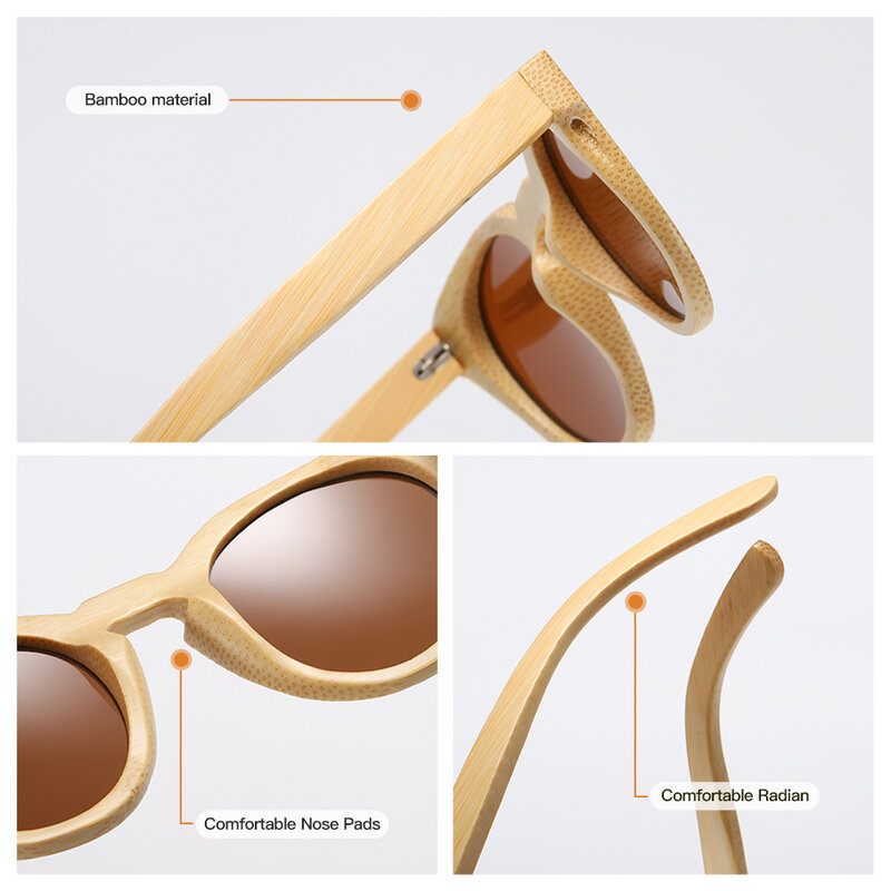 Óculos de sol femininos de bambu com lentes espelhadas polarizadas, design moderno de bambu, óculos de sol feminino de madeira