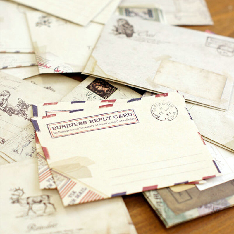 12 Buah/Set Amplop Kertas Antik Gaya Kuno Hadiah Paket Pad Huruf Pasokan Kantor Sekolah Amplop Kartu Kertas Amplop Mini Baru