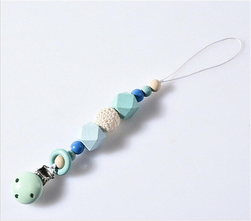 Baby Pacifier Clip Chain Wooden Beads Dummy Clip Chupetas Soother Chew Pacifier Clips Leash Nipple Holder Teether Anti-Drop Rope