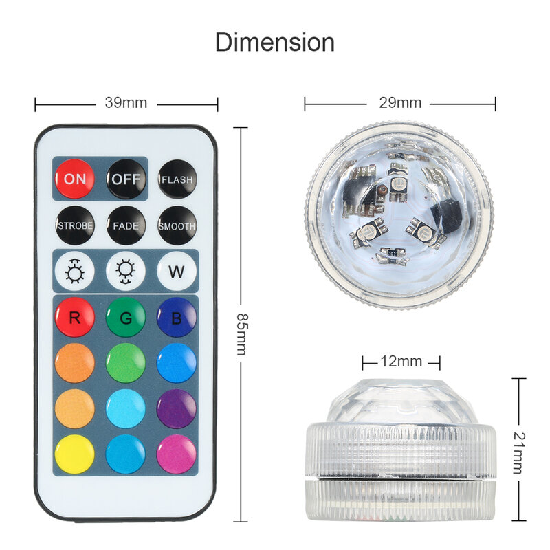 مصباح LED غاطس يعمل بالبطارية ، مقاوم للماء IP68 ، متعدد الألوان ، مثالي لحوض السمك ، البركة ، المسبح ، الحفلة ، الزفاف