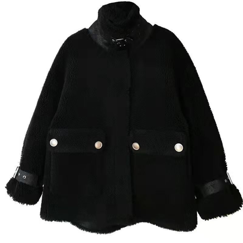 Veste en fausse fourrure pour femme, manteau épais et chaud à manches longues, mode coréenne Slim, manteau surdimensionné noir, collection hiver 2021