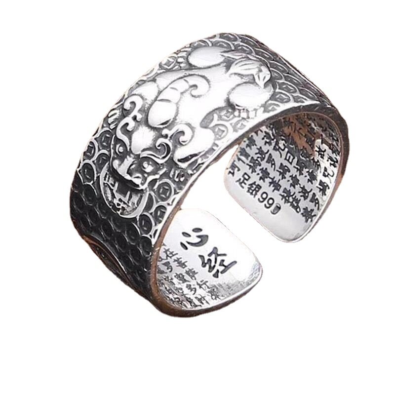 Anel de pixiu masculino unicórnio personalidade prata esterlina tendência retro dominador pulseira lucky abertura anel masculino jóias