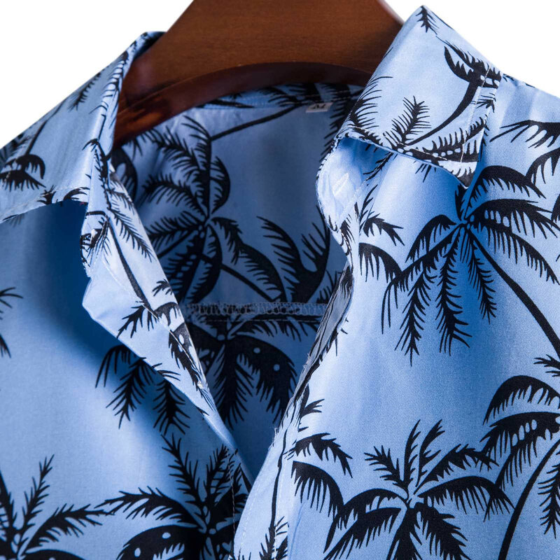 Mens Hawaiian Shirt Spring Summer Casual Shitrs Palm Leaf Printed Tropical Short Sleeve Beach Shirts Top Blouse
