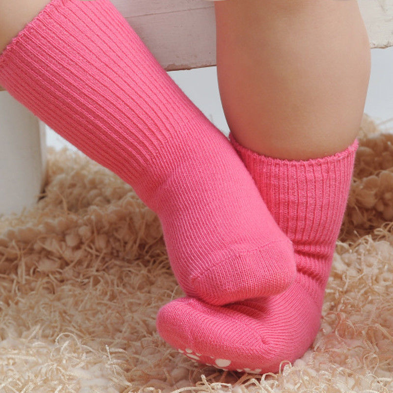 Brand New Newborn Infant Kids Baby Boys Girls Warm Socks Cotton Non-Slip Socks Winter Solid Candy Color Infant Socks 0-6T