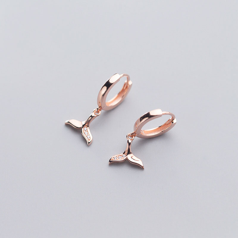 ANENJERY Silver Color Mermaid Tail Zircon Hoop Earrings Rose Gold Earring Jewelry For Women Gifts S-E1107