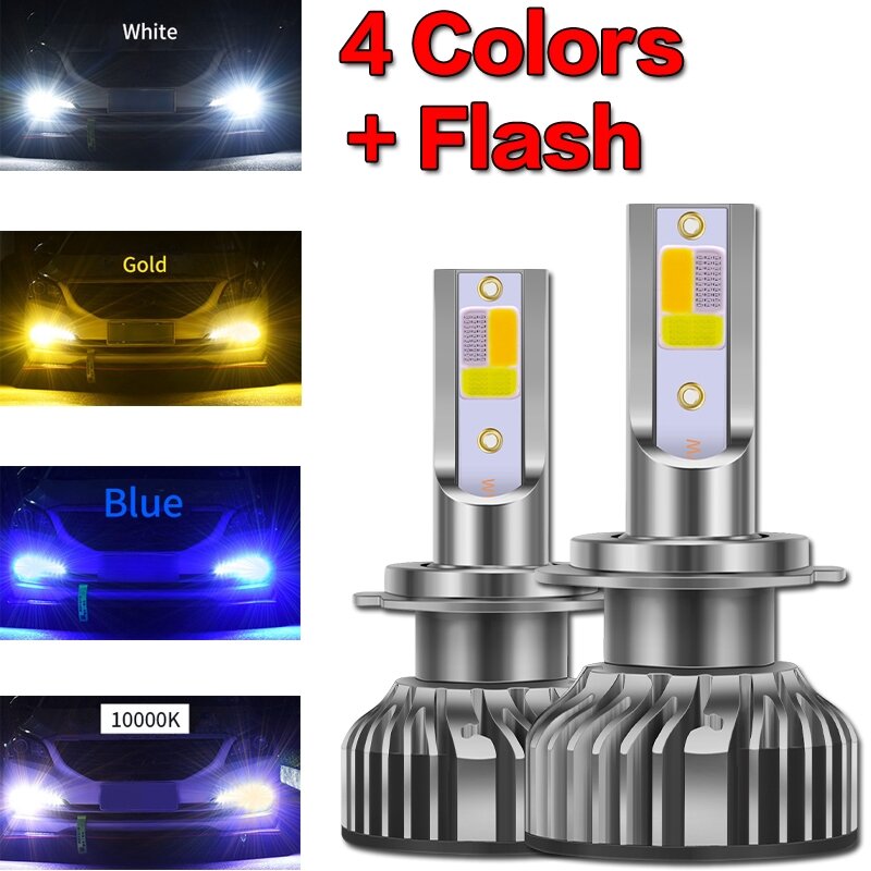 1 paar Vier Farben + Flash LED Auto Scheinwerfer 10000LM Auto LED H4 H1 H7 H8 H9 H11 H16 9005 HB3 9006 HB4 3000K 6000K 10000K