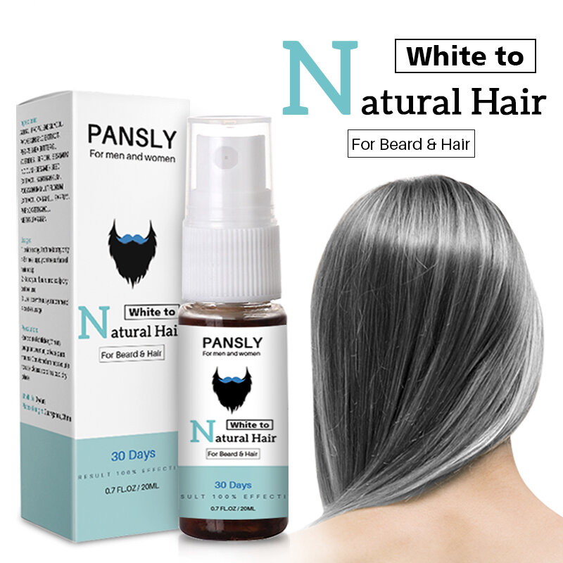 White Beard Hair To Natural Color Spray Unisex Herbal Cure Treatment Tonic Growth Essence Serum Hair Beard Care