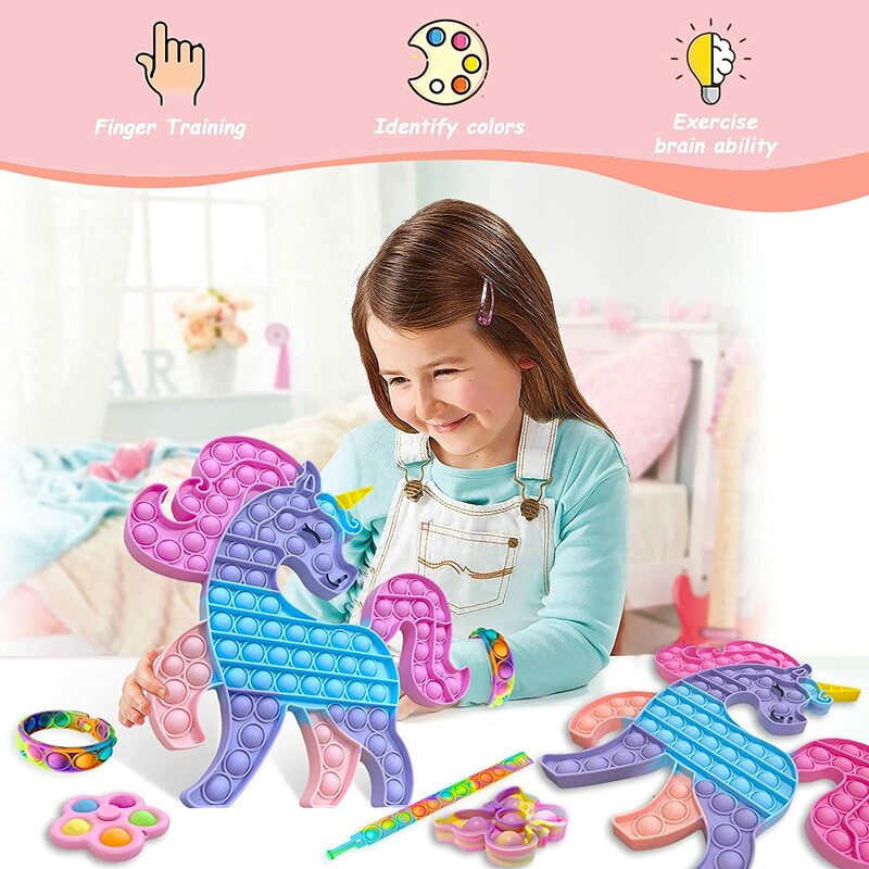 Paquete de juguetes Pop de gran tamaño para niñas y niños, juguete grande de arcoíris, con burbujas de empuje enorme, barato, 4 piezas