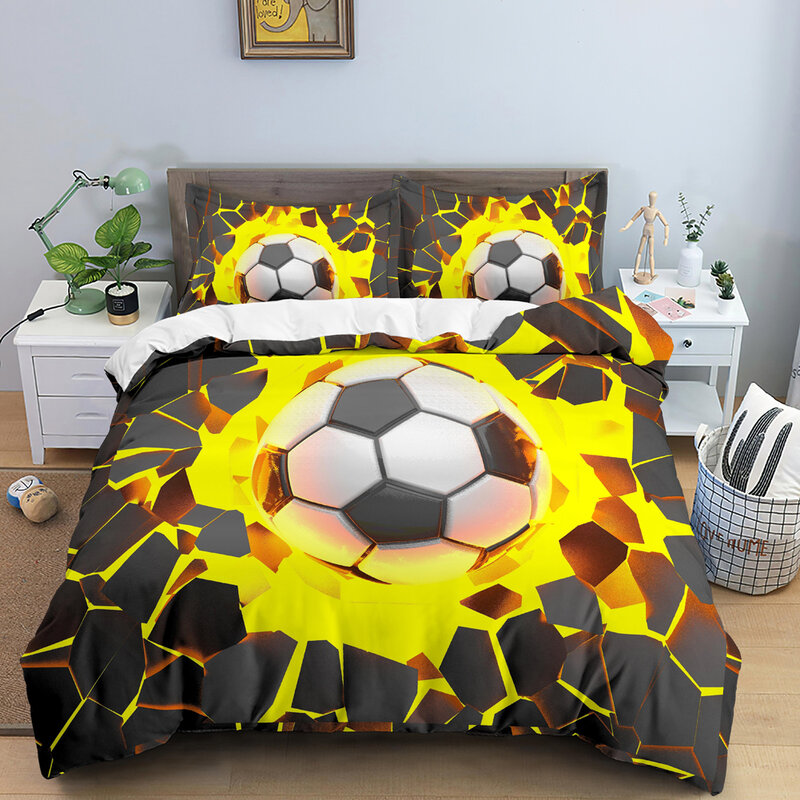 3D ฟุตบอลผ้านวมคู่210X210ชุดผ้าปูที่นอน2/3Pcs ผ้านวมพร้อมซิปปิด King ขนาดผ้าคลุมเตียงสำหรับชาย
