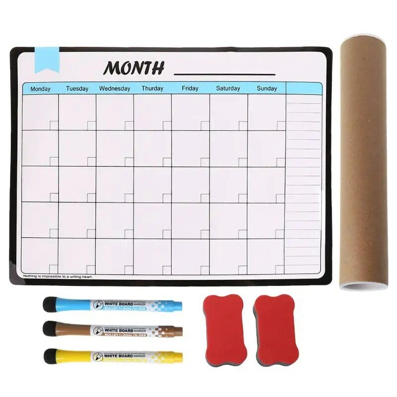 Tableau blanc magnétique doux, planificateur mensuel, aimants pour réfrigérateur, dessin de Message, bloc-notes