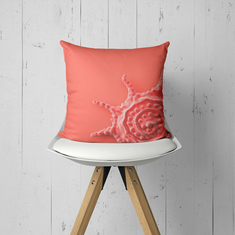 Funda de almohada de Color Coral vivo, cubierta de cojín decorativa con diseño geométrico de estrella de mar para sofá, silla