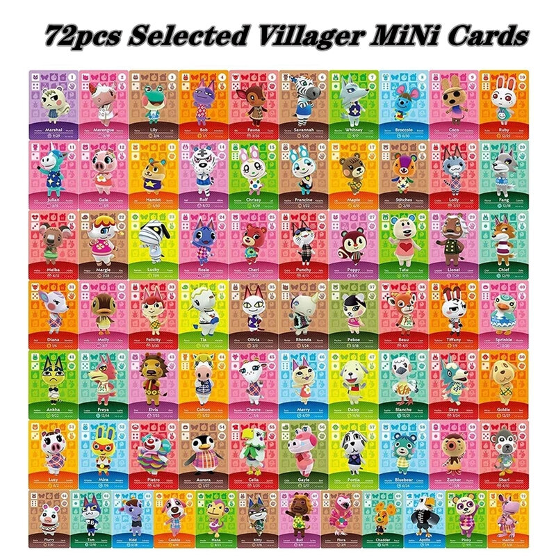 72 pièces Étiquette NFC cartes pour Animal Crossing Nouveaux Horizons Commutateur/Commutateur Lite/Wii U Mini Taille