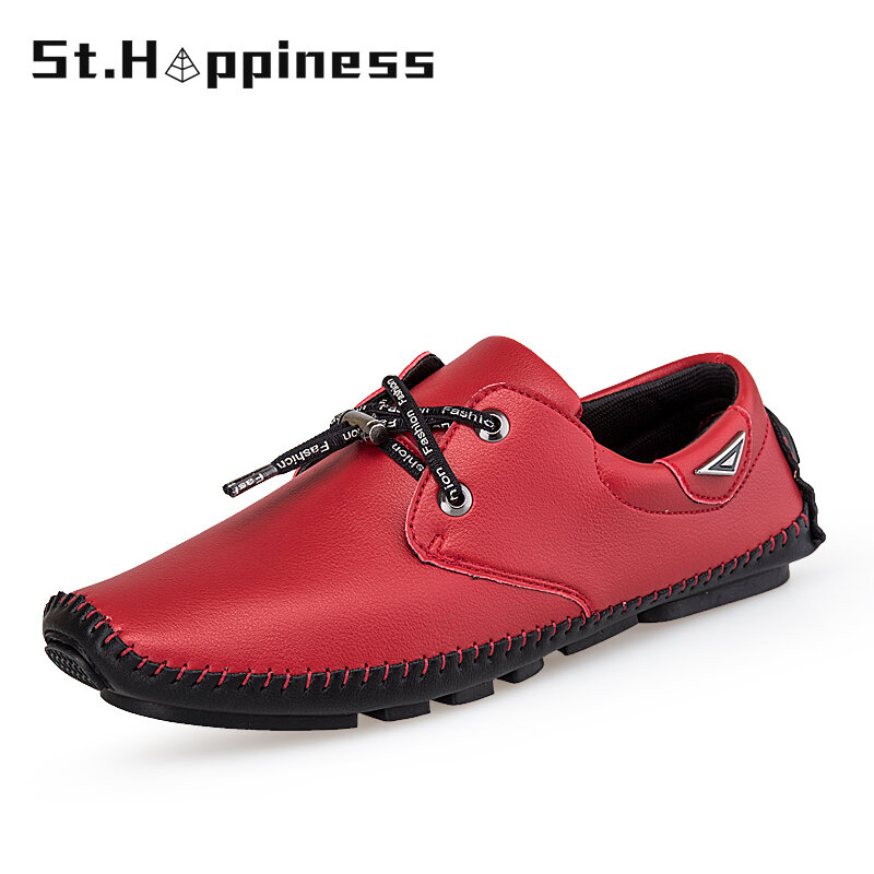 2021 Men Leather Shoes Fashion Lightweight Soft Casual Shoes Classic Moccasins Loafers Outdoor Lace Up Driving Shoes Big Size 48