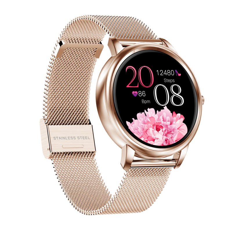 Smartwatch feminino compatível com bluetooth, relógio inteligente pequeno com monitor em tempo real, lembrete de vibração e pressão arterial-5.0