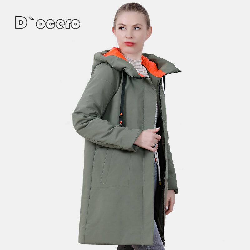 D`OCERO 2021 New Spring Women Parkas Plus Size Fashion Autumn Quilted Coat Hooded Female Jacket Long Outerwear Lined Clothing