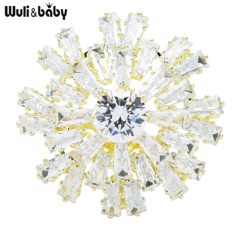 Wuli & baby-キュービックジルコニアの丸い花のブローチ,女性のためのカジュアルなオフィスブローチ,ギフト