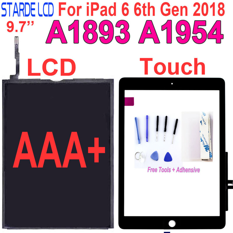 Tela digitalizadora touch screen aaa +, para ipad 6, 6th gen 2018, a1893, a1954, display lcd, para ipad pro 9.7 2018 a1893 a1954